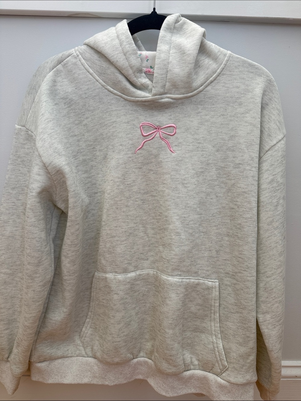 SHEIN Cream Hoodie with Pink Bow Embroidery